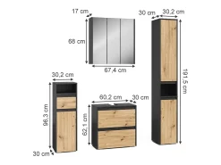 Conjunto de móveis de banheiro antracite/artesanal 60.1x30.1x62 majest