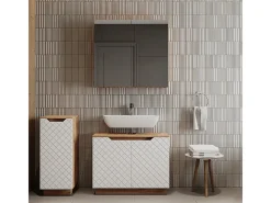 Conjunto de móveis de banheiro carvalho/branco com estrutura em azulejo 79.6x32x62.1 lotta