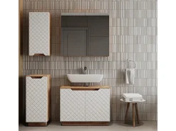 Conjunto de móveis de banheiro carvalho/branco com estrutura em azulejo 79.6x32x62.1 lotta