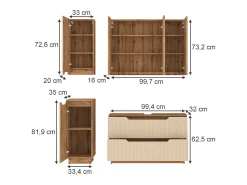 Conjunto de móveis de banheiro carvalho/caxemira às riscas 99.4x32x62.5 lotta