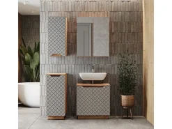 Conjunto de móveis de banheiro carvalho/cinzento com estrutura em azulejo 59.8x32x62.1 lotta