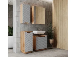 Conjunto de móveis de banheiro carvalho/cinzento com estrutura em azulejo 59.8x32x62.1 lotta