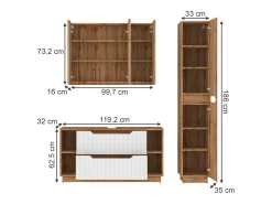Conjunto de móveis de banheiro carvalho/branco às riscas 119.2x35x62.5 lotta