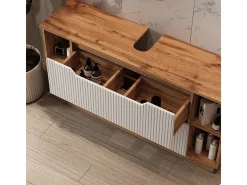 Conjunto de móveis de banheiro carvalho/branco às riscas 119.2x35x62.5 lotta