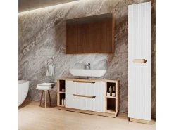 Conjunto de móveis de banheiro carvalho/branco às riscas 119.2x35x62.5 lotta