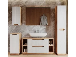 Conjunto de móveis de banheiro carvalho/branco às riscas 119.2x35x62.5 lotta