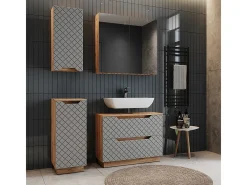 Conjunto de móveis de banheiro carvalho/cinzento com estrutura em azulejo 79.6x32x62.5 lotta