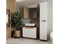 Conjunto de móveis de banheiro carvalho/branco às riscas 79.6x32x62.5 lotta