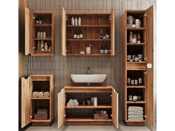 Conjunto de móveis de banheiro carvalho/branco às riscas 79.6x32x62.5 lotta