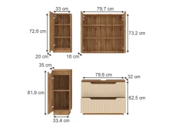 Conjunto de móveis de banheiro carvalho/caxemira às riscas 79.6x32x62.5 lotta