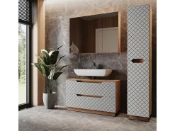 Conjunto de móveis de banheiro carvalho/cinzento com estrutura em azulejo 99.4x32x62.5 lotta