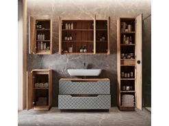 Conjunto de móveis de banheiro carvalho/cinzento com estrutura em azulejo 99.4x32x62.5 lotta