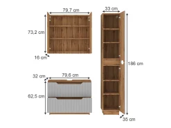 Conjunto de móveis de banheiro carvalho/cinzento às riscas 79.6x32x62.5 lotta