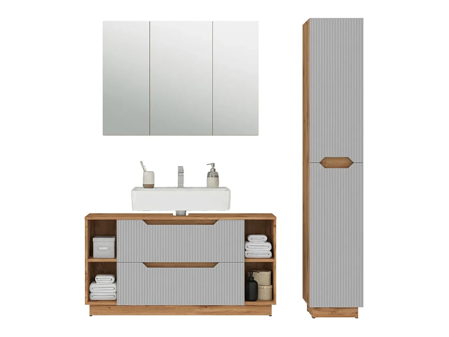 Conjunto de móveis de banheiro carvalho/cinzento às riscas 119.2x35x62.5 lotta