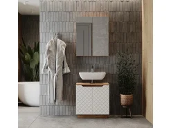 Conjunto de móveis de banheiro carvalho/branco com estrutura em azulejo 59.8x32x62.1 lotta