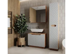 Conjunto de móveis de banheiro carvalho/cinzento com estrutura em azulejo 79.6x32x62.1 lotta