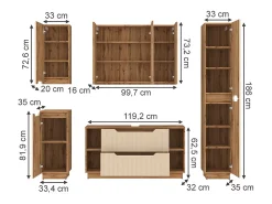 Conjunto de móveis de banheiro carvalho/caxemira às riscas 119.2x35x62.5 lotta