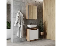 Conjunto de móveis de banheiro carvalho/branco às riscas 59.8x32x62.1 lotta
