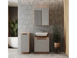 Conjunto de móveis de banheiro carvalho/cinzento com estrutura em azulejo 59.8x32x62.1 lotta