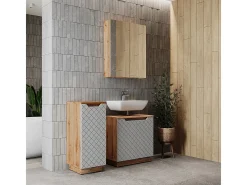 Conjunto de móveis de banheiro carvalho/cinzento com estrutura em azulejo 59.8x32x62.1 lotta