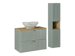 Conjunto de móveis de casa de banho com lavatório Jade verde e madeira 80cm