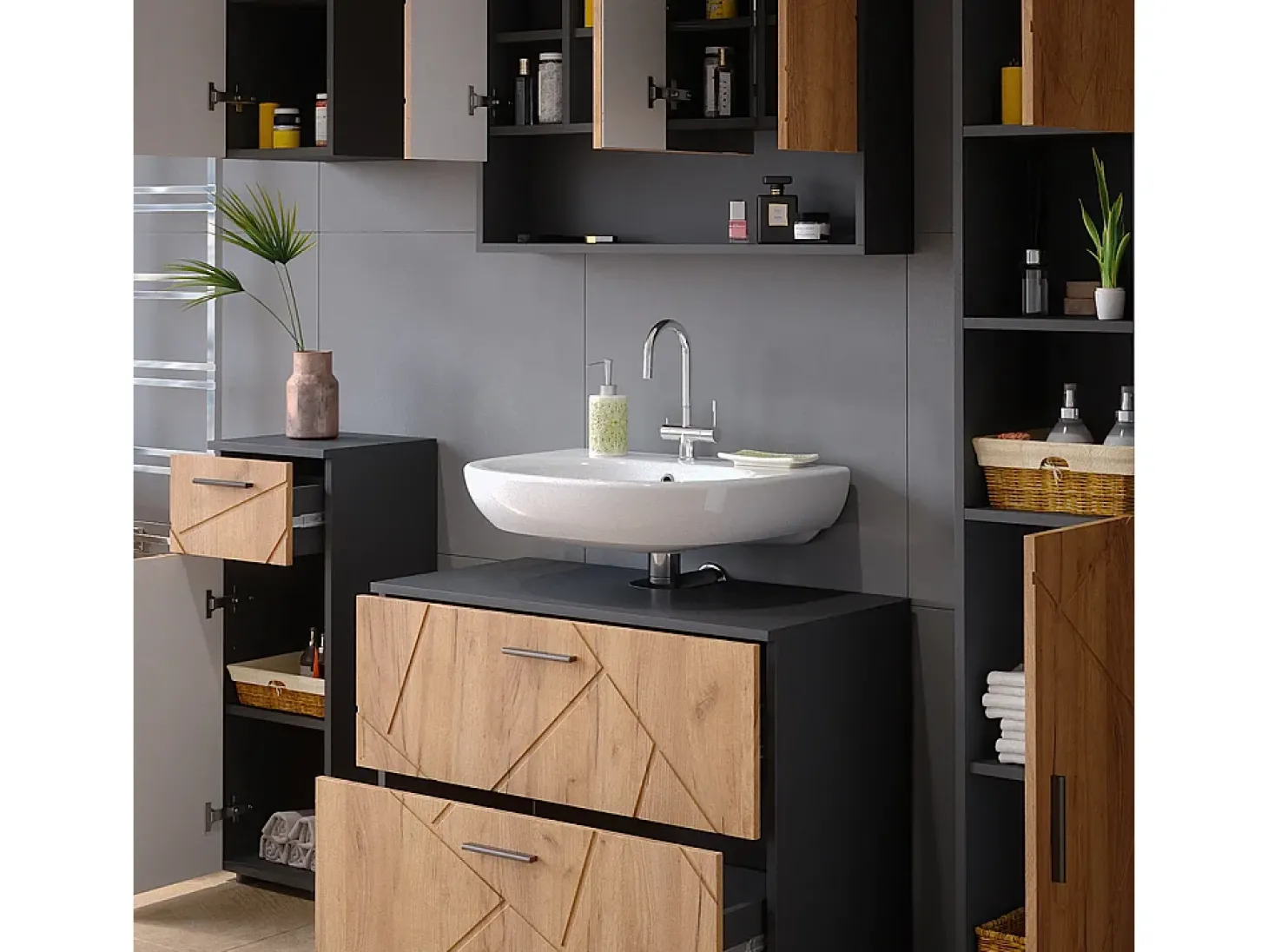 Conjunto de móveis de casa de banho carvalho goldkraft/antracite 80x41x58.6 irma