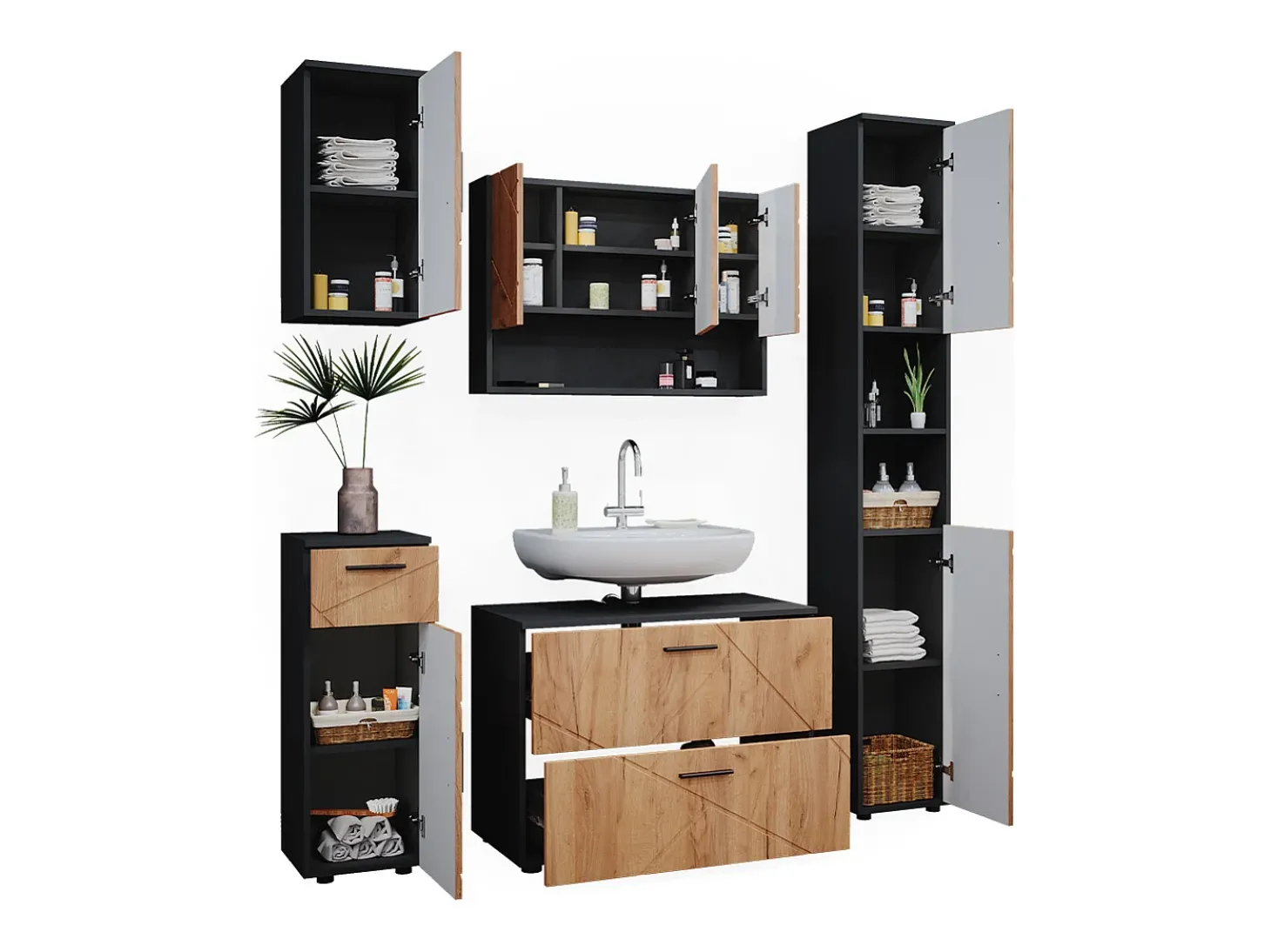 Conjunto de móveis de casa de banho carvalho goldkraft/antracite 80x41x58.6 irma
