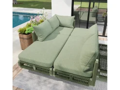Conjunto de móveis de jardim - com almofadas + mesa de centro de vidro + espreguiçadeira + sofá - metal - verde