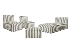 Conjunto de móveis de jardim em tecido bouclé 4 lugares: 1 chaise longue, 2 poltronas e um pufe - Listrado branco e bege - NOUMARA de MYLIA