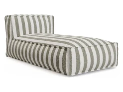 Conjunto de móveis de jardim em tecido bouclé 4 lugares: 1 chaise longue, 2 poltronas e um pufe - Listrado branco e bege - NOUMARA de MYLIA
