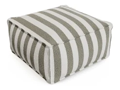 Conjunto de móveis de jardim em tecido bouclé 4 lugares: 1 chaise longue, 2 poltronas e um pufe - Listrado branco e bege - NOUMARA de MYLIA
