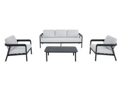Conjunto de móveis de jardim em alumínio: um sofá de 3 lugares, 2 poltronas e uma mesa de centro - Cinza escuro - ZAYORA de MYLIA