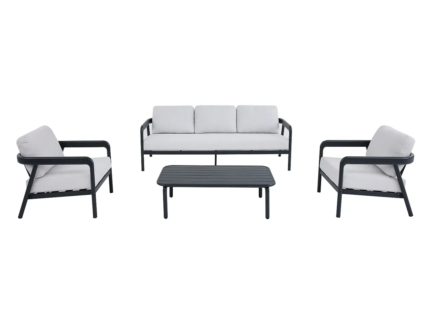 Conjunto de móveis de jardim em alumínio: um sofá de 3 lugares, 2 poltronas e uma mesa de centro - Cinza escuro - ZAYORA de MYLIA