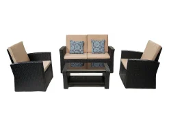 Conjunto de móveis de terraço "Ilana" em vime preto - 4 peças para um espaço exterior elegante e confortável