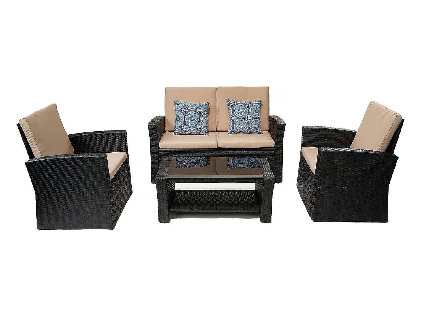 Conjunto de móveis de terraço "Ilana" em vime preto - 4 peças para um espaço exterior elegante e confortável