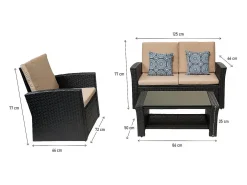Conjunto de móveis de terraço "Ilana" em vime preto - 4 peças para um espaço exterior elegante e confortável