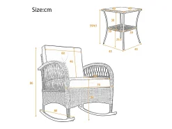 Conjunto de móveis de vime para varanda (3 peças) - 2 cadeiras de balanço com almofadas + 1 mesa - Metal - bege