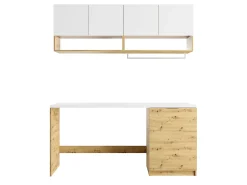 Conjunto de móveis para máquina de lavar C182 cm, branco e natural claro NATAJI