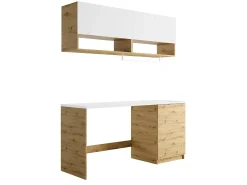 Conjunto de móveis para máquina de lavar C182 cm, branco e natural claro NATAJI