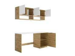 Conjunto de móveis para máquina de lavar C182 cm, branco e natural claro NATAJI