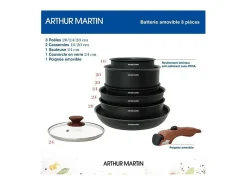 Conjunto de panelas 8 peças ARTHUR MARTIN - Alumínio - Cabo de madeira - Todos os fogos incluindo indução