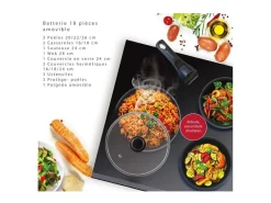 Conjunto de panelas ART & CUISINE AC1824 - 18 peças antiaderentes para todos os tipos de fogões, incluindo indução
