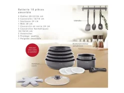 Conjunto de panelas ART & CUISINE AC1824 - 18 peças antiaderentes para todos os tipos de fogões, incluindo indução