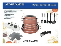 Conjunto de panelas Arthur Martin em alumínio de 20 peças com cabo removível e adequado para todos os fogões, incluindo indução