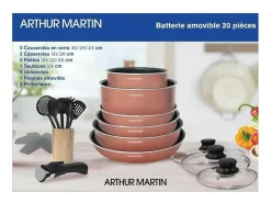 Conjunto de panelas Arthur Martin em alumínio de 20 peças com cabo removível e adequado para todos os fogões, incluindo indução