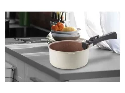Conjunto de panelas Arthur Martin 18 peças creme antiaderente, alça removível, compatível com indução e forno