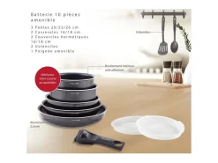 Conjunto de panelas de alumínio Art & Cuisine AC1083 de 10 peças - Compatível com todas as fontes de calor, incluindo indução - Preto