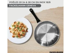 Conjunto de Panelas Fackelmann Geneva 3 Frigideiras Inox 18/8 (20-28 cm) + 6 Utensílios Inox Todos Fogões Indução