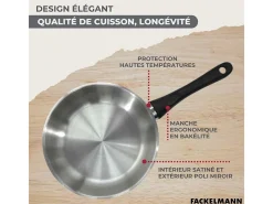 Conjunto de Panelas Fackelmann Geneva 3 Frigideiras Inox 18/8 (20-28 cm) + 6 Utensílios Inox Todos Fogões Indução