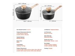 Conjunto de Panelas SucceBuy de 1,4 L E 2,4 L, Panela com Revestimento Antiaderente, Tampa de Vidro E Cabo Removível, Multifunção